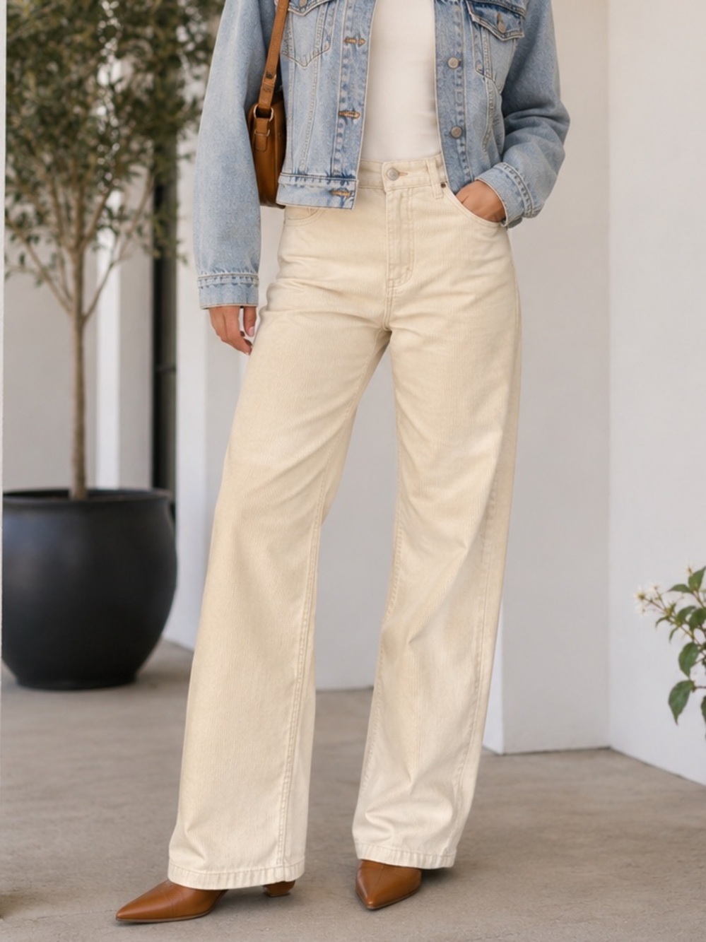 Women’s Cream High Rise Wide-Leg Straight Corduroy Pants Universal Thread Size 0
